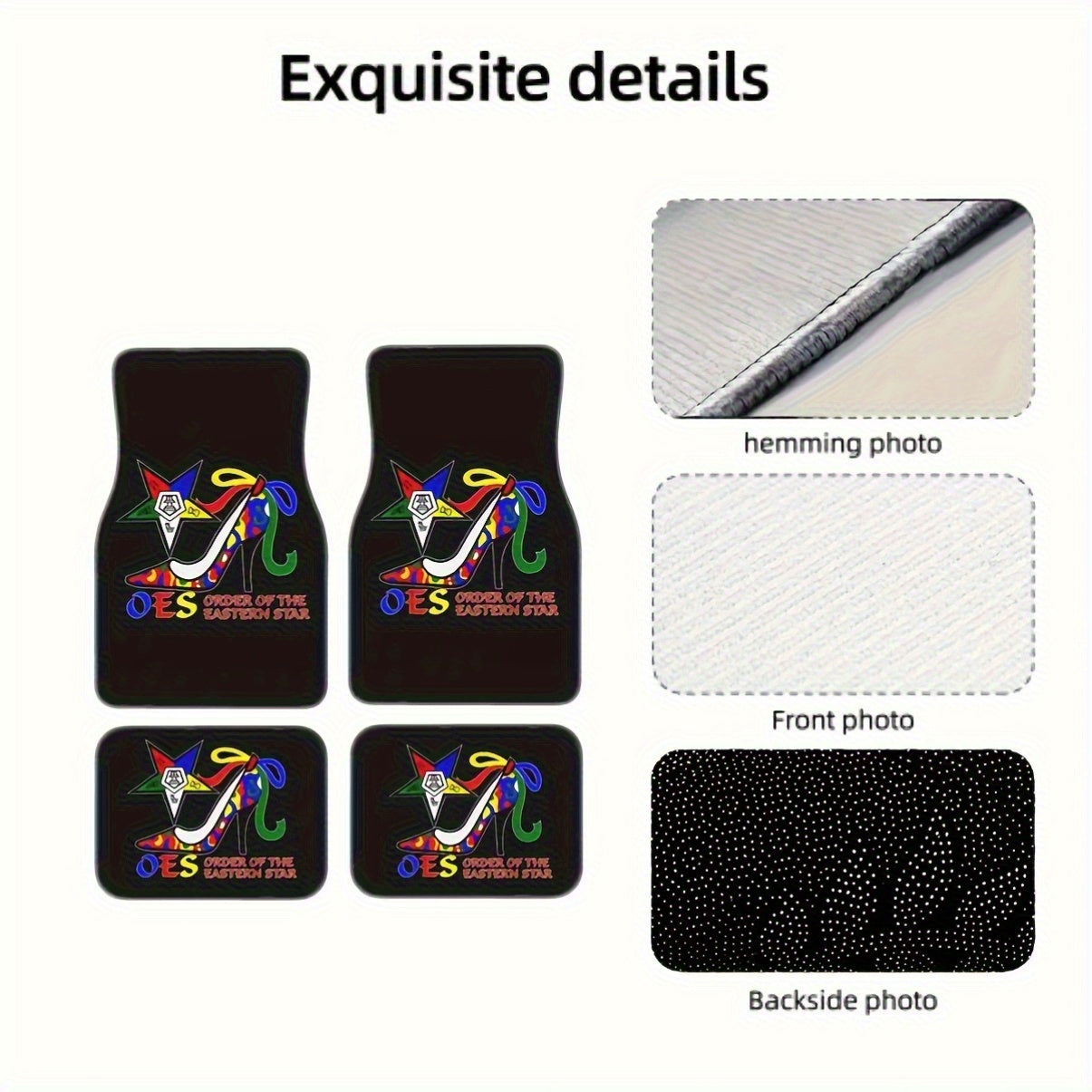 4pcs OES Eastern Star High Heel Shoe Pattern Print Car Floor Mats Set- Universal Fit Front& Rear Full Coverage Auto Interior Accessories, Vehicles Floor Mats Suitable for Sedans, Vans, Suvs