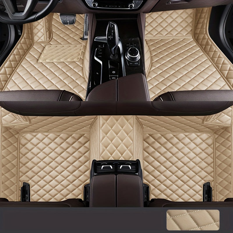 Custom PU Leather Car Floor Mats for BMW 5 Series E60 2004-2010, Left Drive Luxury Vehicle Floor Liners, Interior Accessories, Diamond Pattern Design