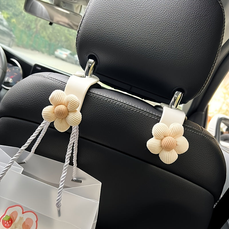 Multi-Functional 2 Pcs Charming Blossom - Flower Car Seat Headrest Hooks, Must-Have Interior Accessories For Vehicle Organization