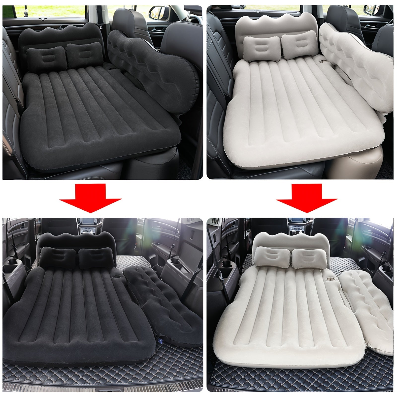 Portable Foldable Car Air Bed Kit with PVC Surface - Includes Air Pump & Two Pillows, Ideal for Outdoor Travel & Camping, Easy Cushion Conversion for Vehicle Interiors, Foldable Bed