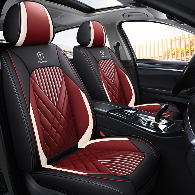 Luxury Full Faux Leather Car Seat Covers - Fit for 5-Seater Vehicles, Breathable & Stylish, All-Season Comfort