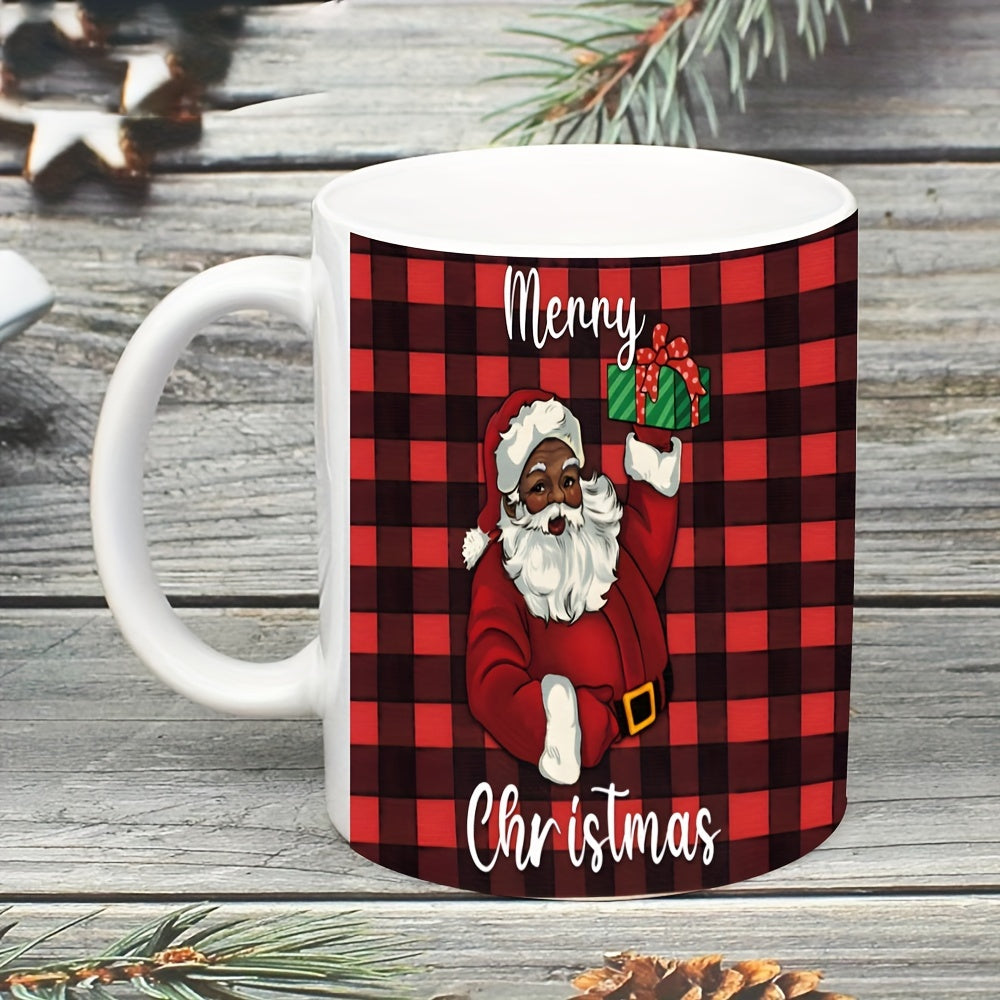 Merry Christmas Ceramic Coffee Mug 11oz - Santa with Gifts Holiday Design, Machine Washable, Reusable, Eco-Friendly Recyclable Material, Ideal for Juice, Milk, Perfect Gift for Family, Friends, Siblings