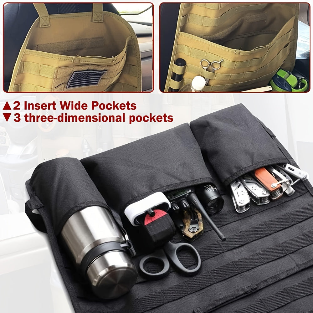 Car Seat Back Organizer - Upgraded Tactical Molle Vehicle Panel Universal Fit Car Seat Cover Protector with Multiple Pockets for Truck SUV MPV Saloon Van