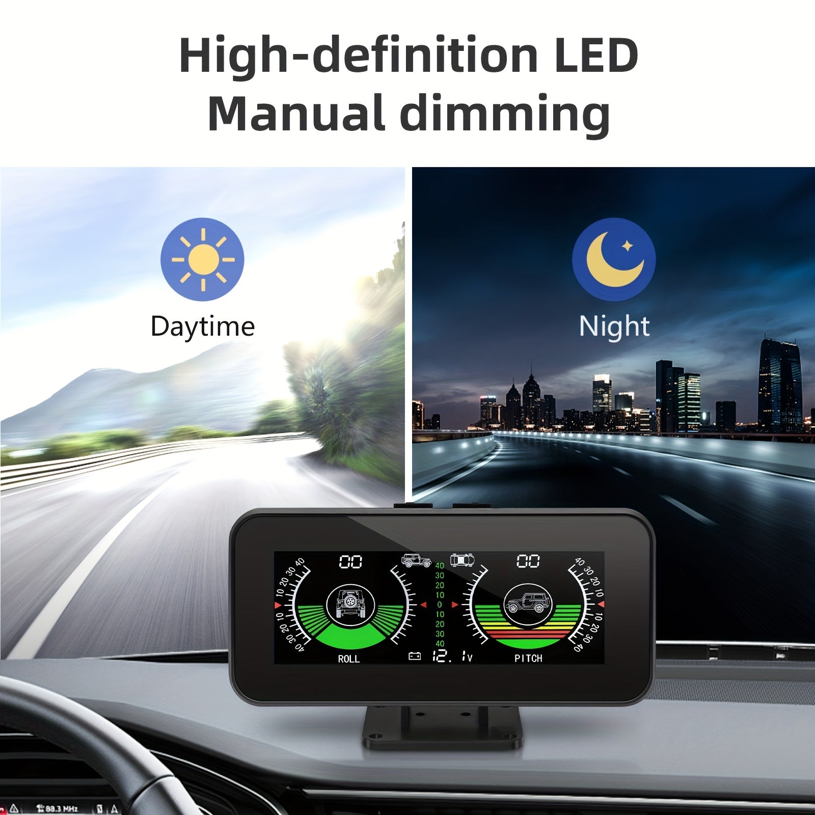 Advanced Car Digital Inclinometer HUD - High-Definition Angle & Slope Detector with Real-Time Voltage Monitoring - Perfect for Off-Road SUVs and All 12/24V Vehicles, Versatile & Robust
