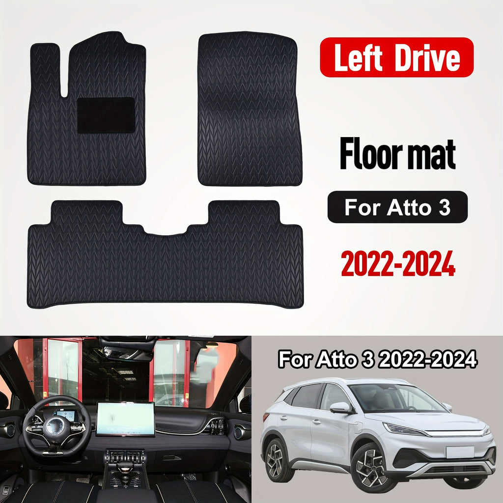 1 Set, Custom PU Leather Car Floor Mats for BYD Yuan Plus Atto 3, 2022-2024, Non-Slip, Waterproof, All-Weather, Durable, Left Drive, Special Foot Pad, Auto Interior Accessories