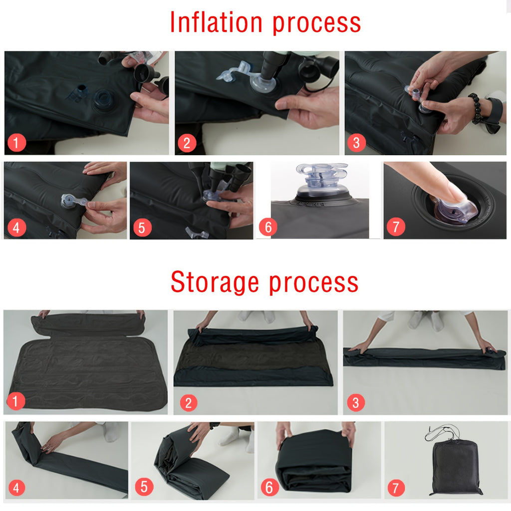 Portable Foldable Car Air Bed Kit with PVC Surface - Includes Air Pump & Two Pillows, Ideal for Outdoor Travel & Camping, Easy Cushion Conversion for Vehicle Interiors, Foldable Bed