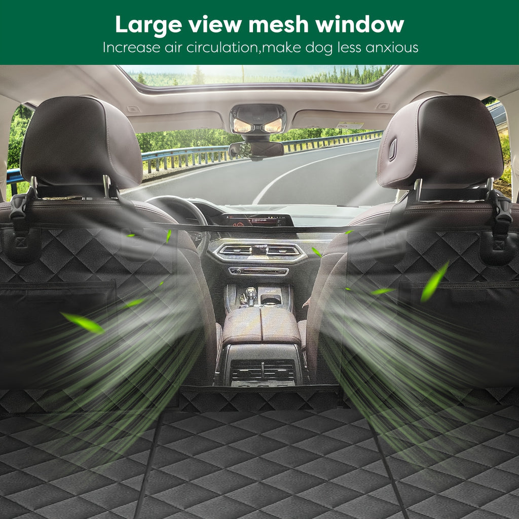 Heavy-Duty Dog Car Seat Cover & Back Seat Extender with Mesh Window, Quilted Fabric, Waterproof, 300 lbs Capacity - Ideal for SUVs and Trucks, Black, Seat Covers for Car