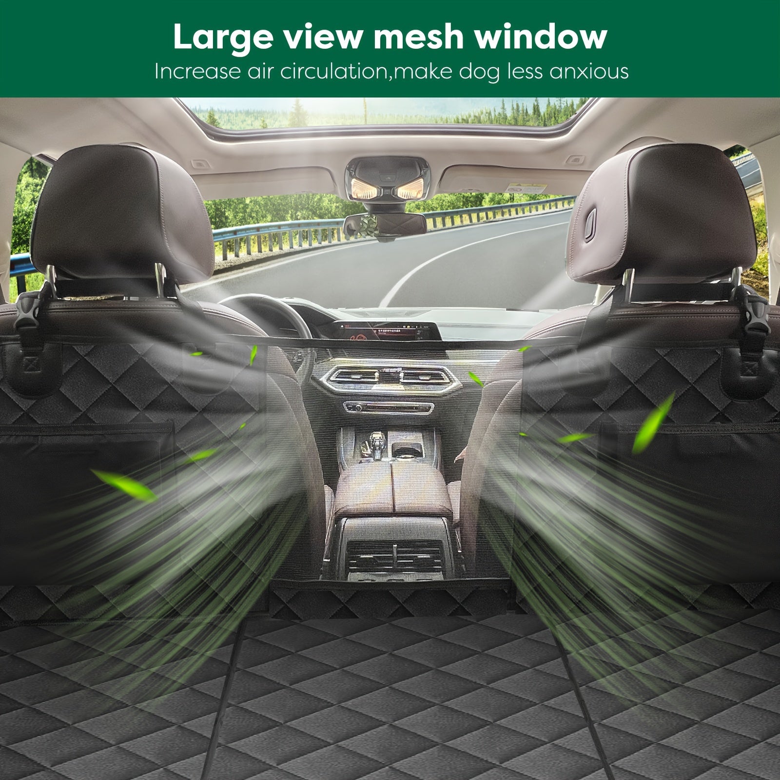 Heavy-Duty Dog Car Seat Cover & Back Seat Extender with Mesh Window, Quilted Fabric, Waterproof, 300 lbs Capacity - Ideal for SUVs and Trucks, Black, Seat Covers for Car