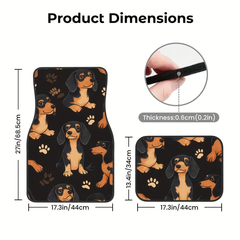 4pcs Dachshund Car Floor Mats with Playful Puppy & Paw Print Design - Non-Slip All-Weather Polyester Mats for Cars, Trucks, SUVs - Easy Clean Fit Auto Accessories, Ideal Gift for Pet Lovers, Dachshund Car Accessories, Easycle