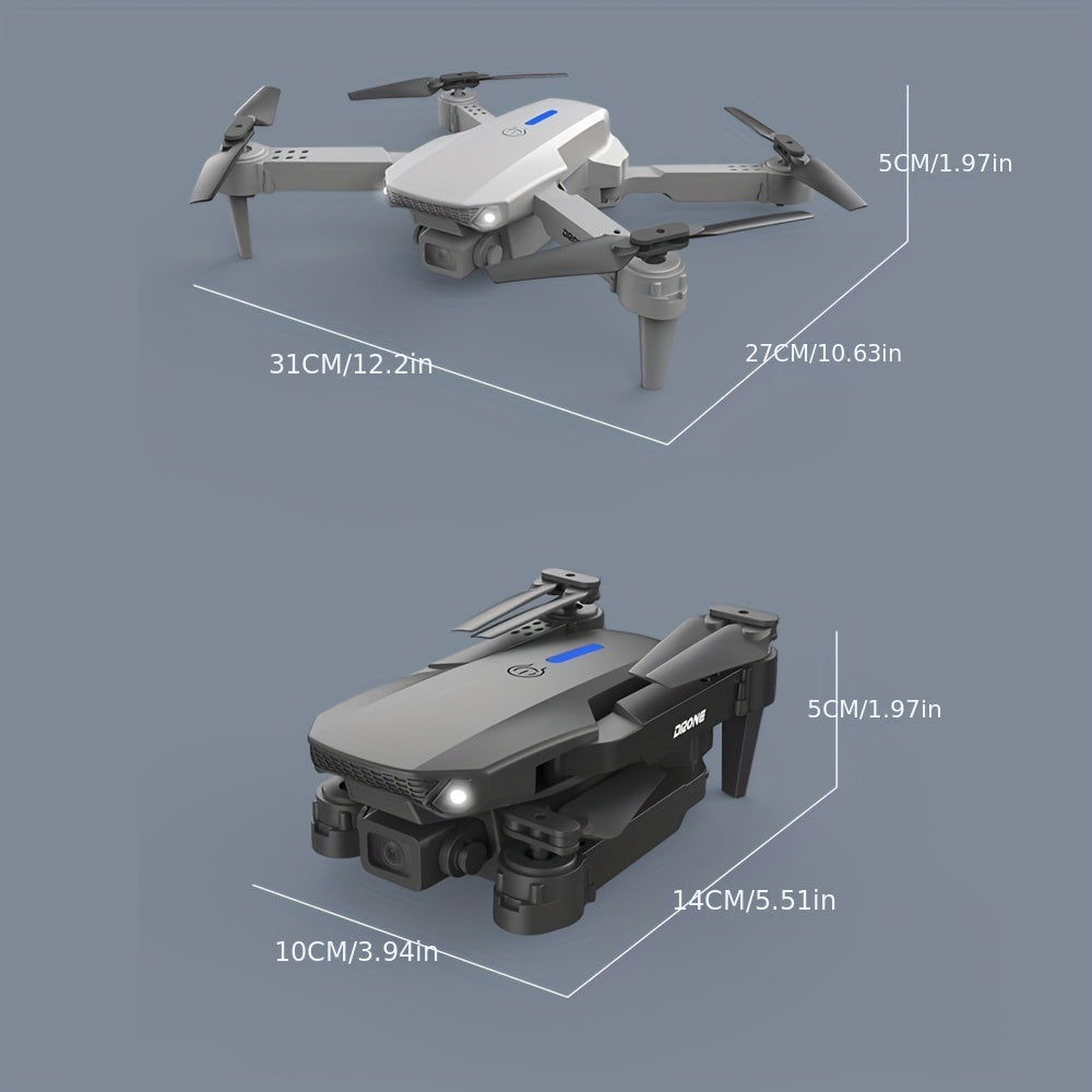 Intelligent aerial drone E88 single camera with dual batteries and replacement blades, equipped with protective frame and quadcopter, wireless connection, mobile phone remote control of unmanned aerial vehicle, aerial camera,