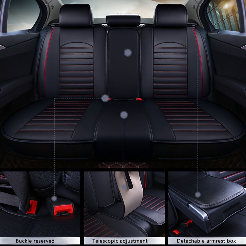 5-Seat Full Set Premium Waterproof Faux Leather Car Seat Cover with Adjustable Cushion Protector, 2 Headrest and 2 Lumbar Pillows, Universal Fit for All-Season Use, PU Leather Surface, Sponge Filled for Ultimate Comfort