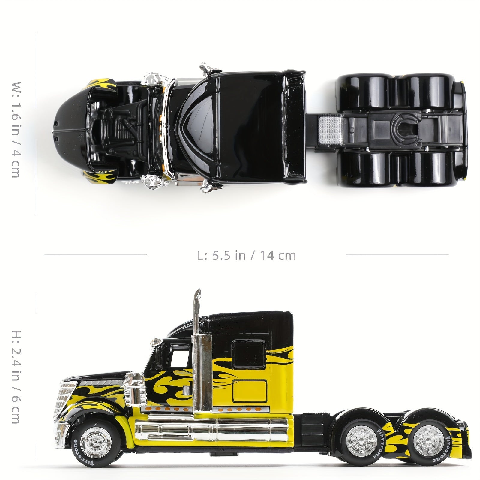 Maisto 1:64 Scale International Lonestar Container Trailer Truck - Vibrant Yellow & Black Alloy Model with Realistic Details, Chrome Accents, and Flame Design - Collectible Transport Vehicle Toy for Youngsters