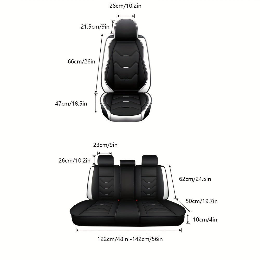5-Seat Premium Faux Leather Car Seat Cover - 360° Full Coverage, Breathable, Non-Slip, Durable, and Easy to Install for 4-Season Protection - Universal Fit for Car, SUV, Truck, and More
