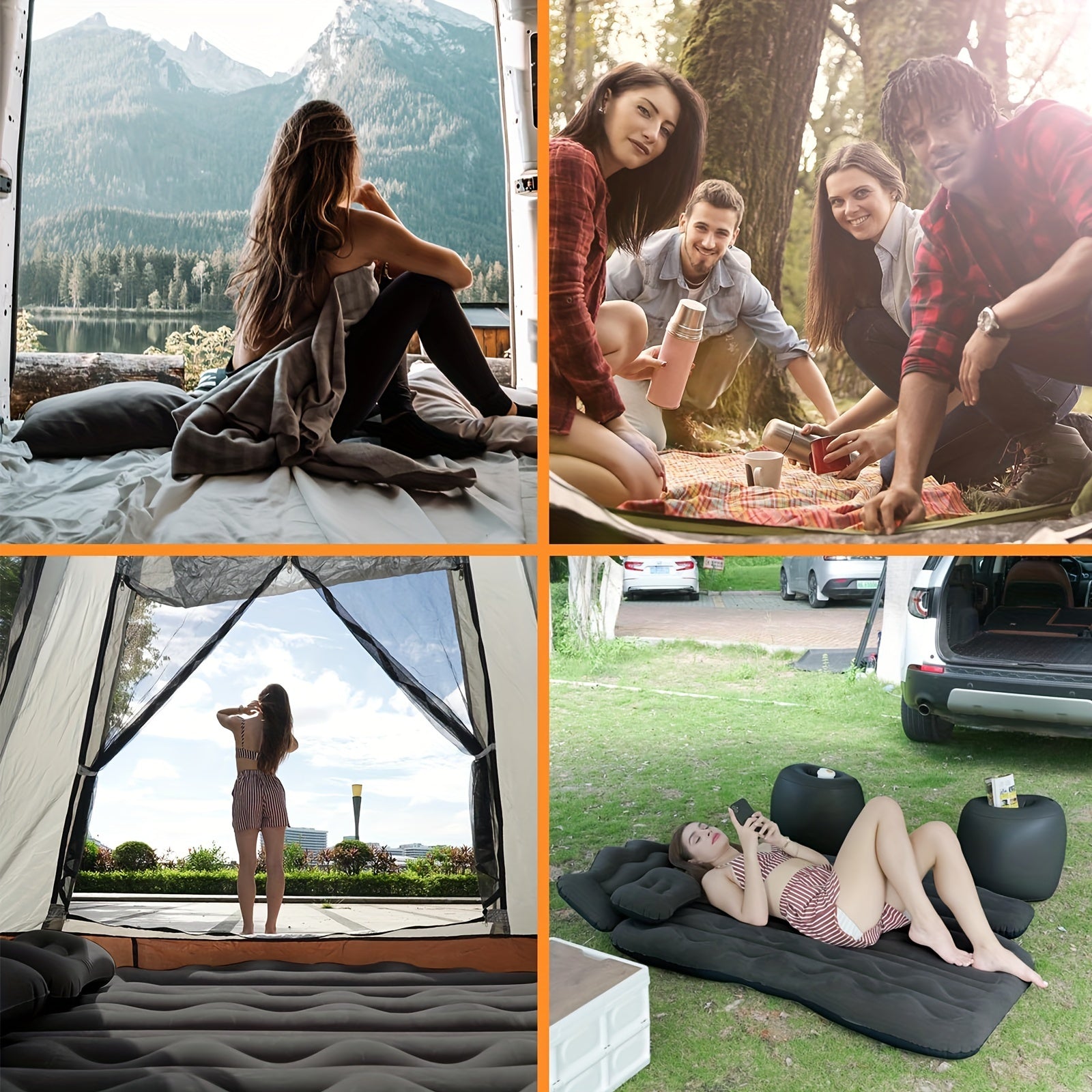 Portable Foldable Car Air Bed Kit with PVC Surface - Includes Air Pump & Two Pillows, Ideal for Outdoor Travel & Camping, Easy Cushion Conversion for Vehicle Interiors, Foldable Bed