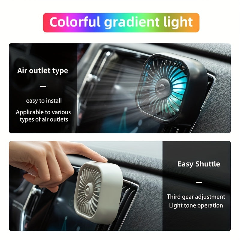 Portable Car Air Conditioning Vent Fan Powered by USB, Featuring a Gradient Colorful Ambient Light, Suitable for Front And Rear Air Vents, Without Battery
