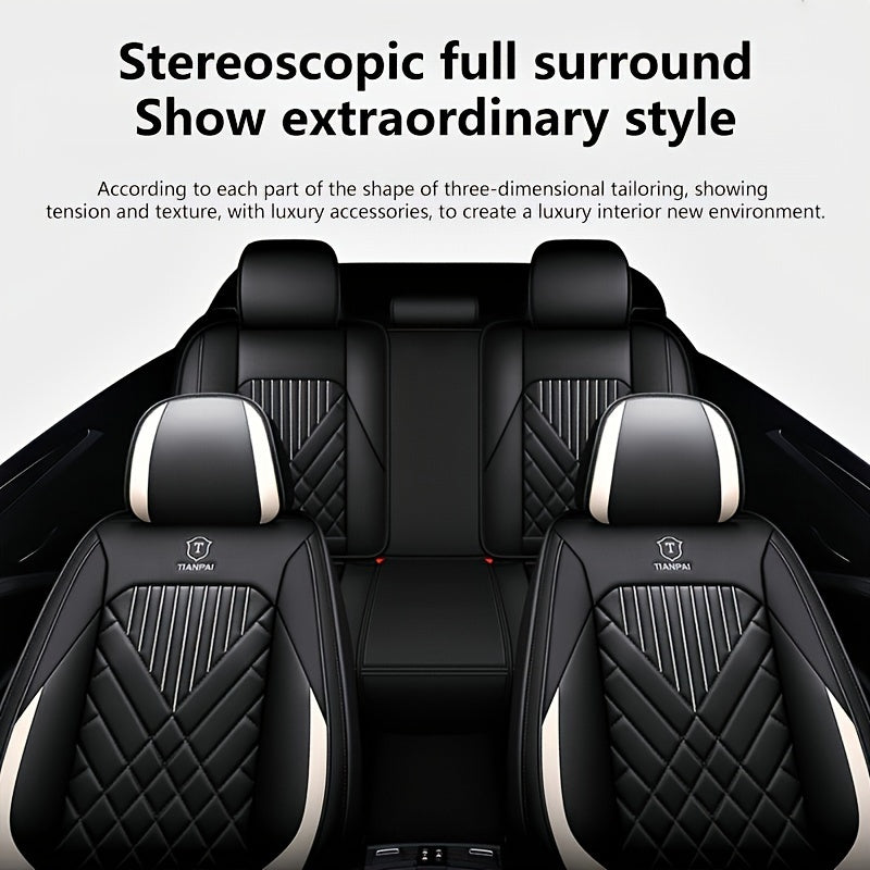 Luxury Full Faux Leather Car Seat Covers - Fit for 5-Seater Vehicles, Breathable & Stylish, All-Season Comfort