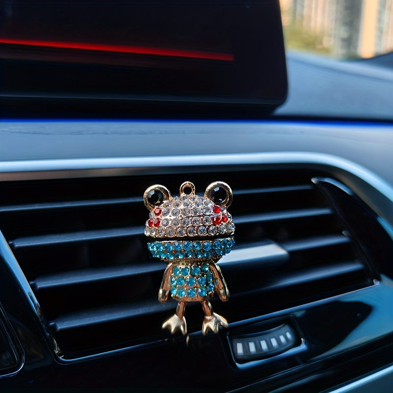 1pc Rhinestone Frog Design Car Air Outlet Aromatherapy Diffuser Clip, Shiny Cartoon Frog Shape Car Perfume Clip, Car Air Outlet Decoration Accessories