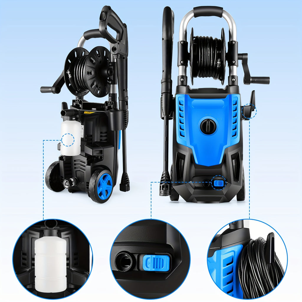 Power Washer, H4800 Pressure Washer 1800W Electric High Pressure Washer Professional Car Washer Cleaner Machine With With All-in-one Adjustable Nozzle & Hose For Patio Garden Yard Vehicle