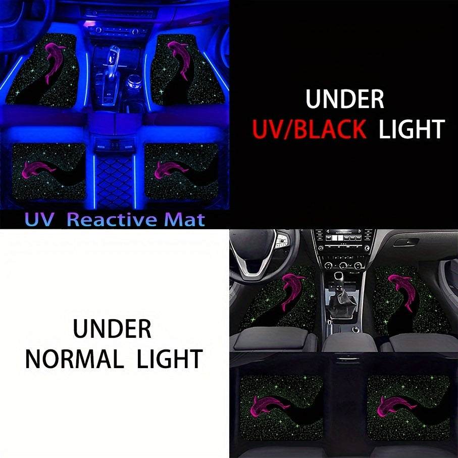 （Open JIT）2/4pcs Whale Pattern Flannel Black Illumination Car Floor Mats, UV Reactive Luminous Car Floor Mats, Water Absorbing counter-slip counter-fouling Floor Mats, toward Most Cars Front And Rear Seat Carpets, Car Int