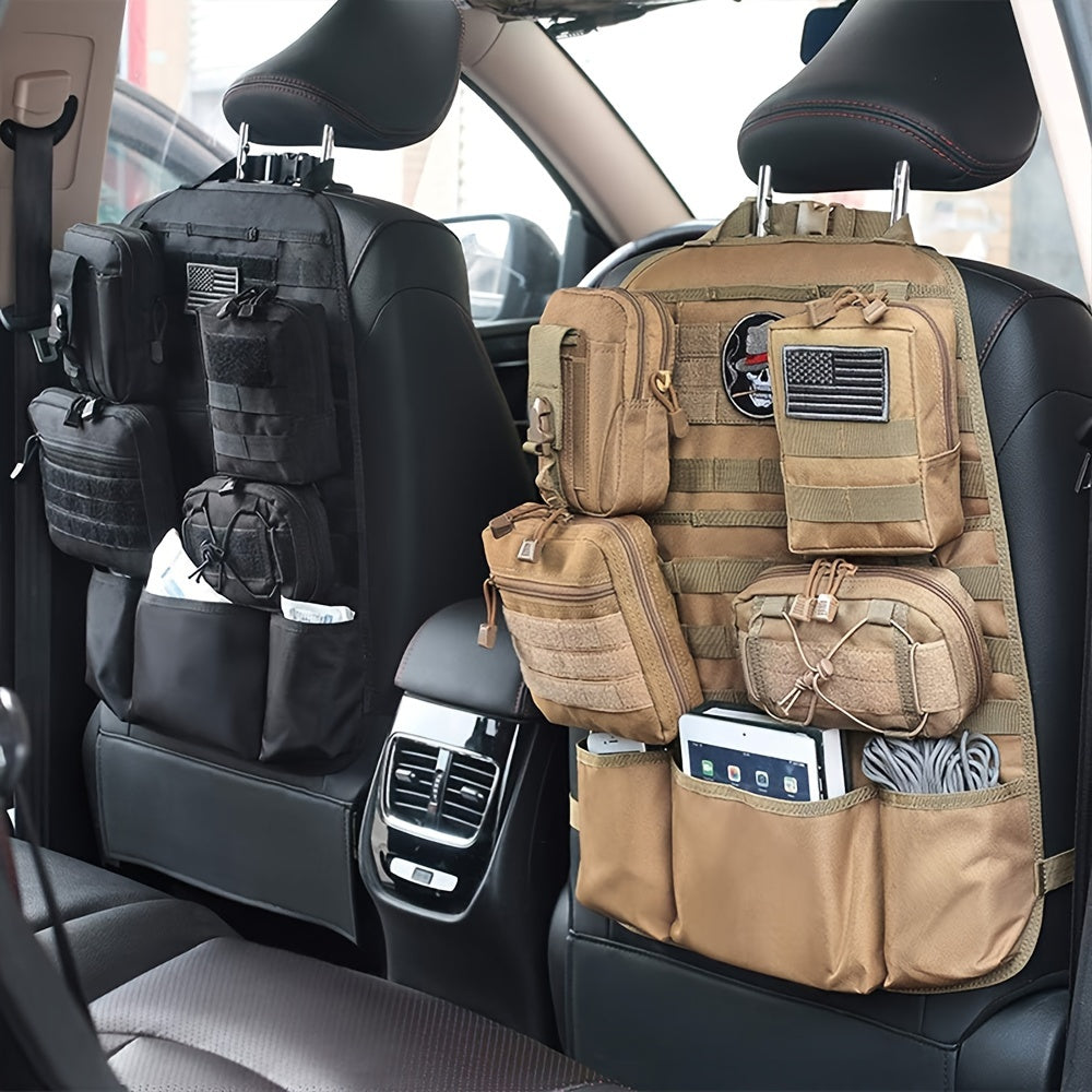 Car Seat Back Organizer - Upgraded Tactical Molle Vehicle Panel Universal Fit Car Seat Cover Protector with Multiple Pockets for Truck SUV MPV Saloon Van