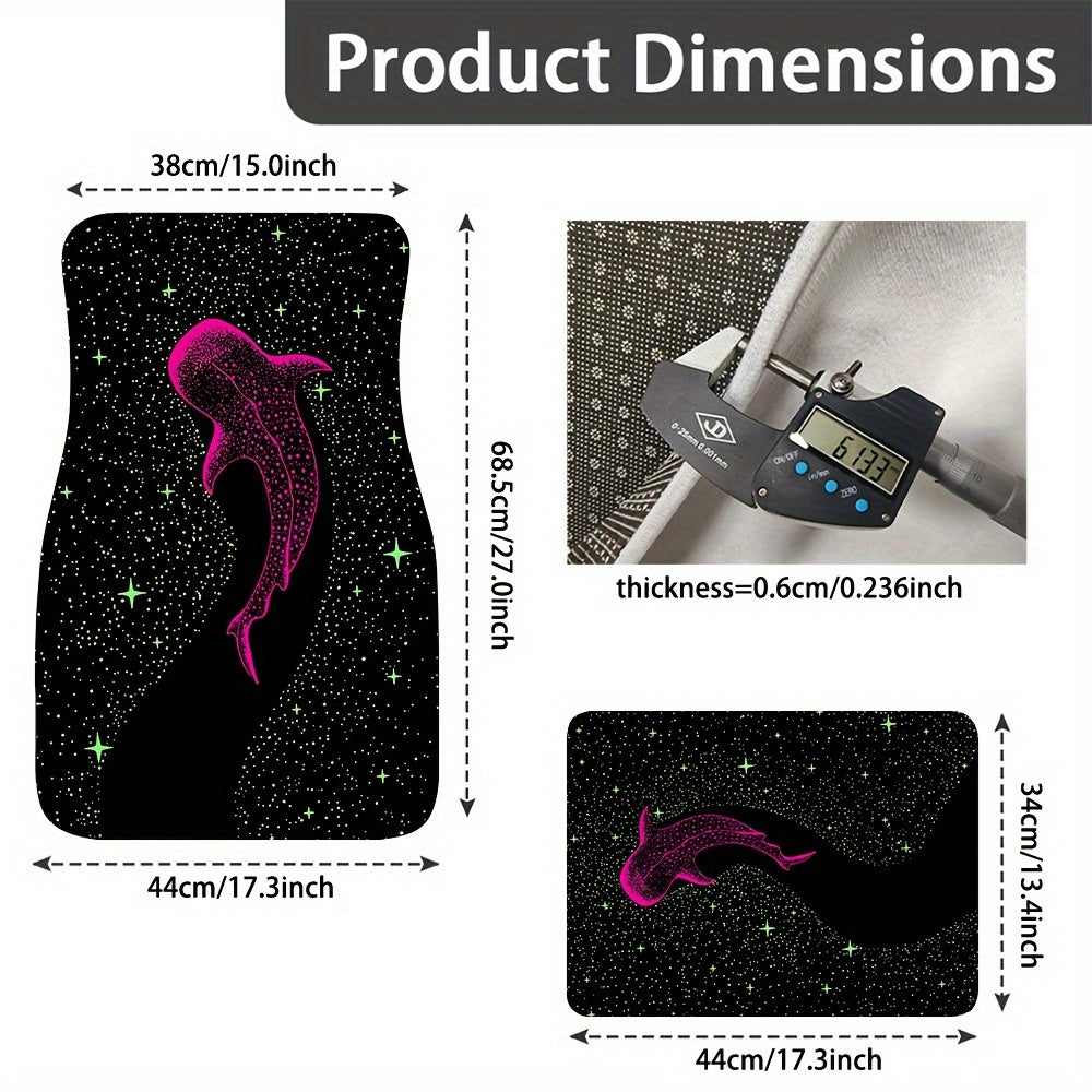 （Open JIT）2/4pcs Whale Pattern Flannel Black Illumination Car Floor Mats, UV Reactive Luminous Car Floor Mats, Water Absorbing counter-slip counter-fouling Floor Mats, toward Most Cars Front And Rear Seat Carpets, Car Int