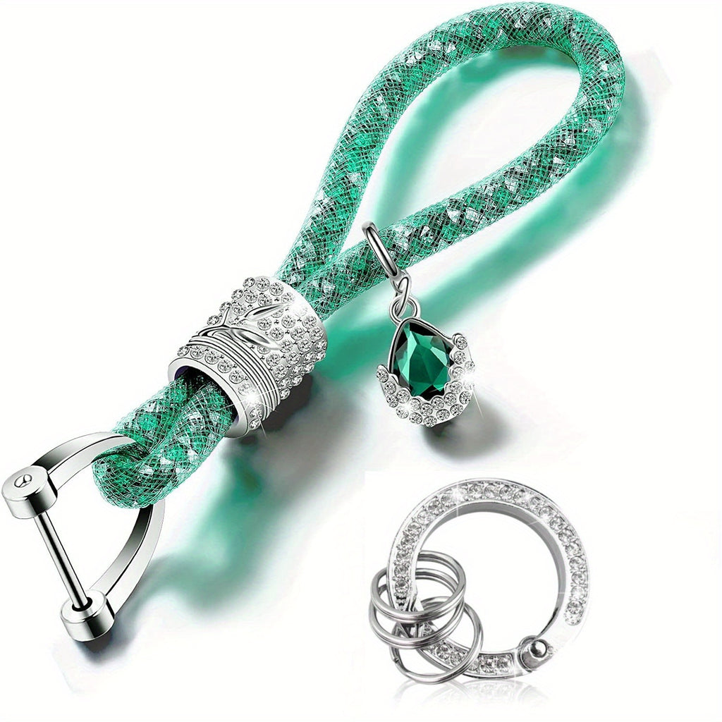1pc Crystal Bling Car Keychain For Women, Glitter Rhinestone Keychain Ring Strap Keychain Accessories Car Key Decorations, Ideal Choice For Gifts