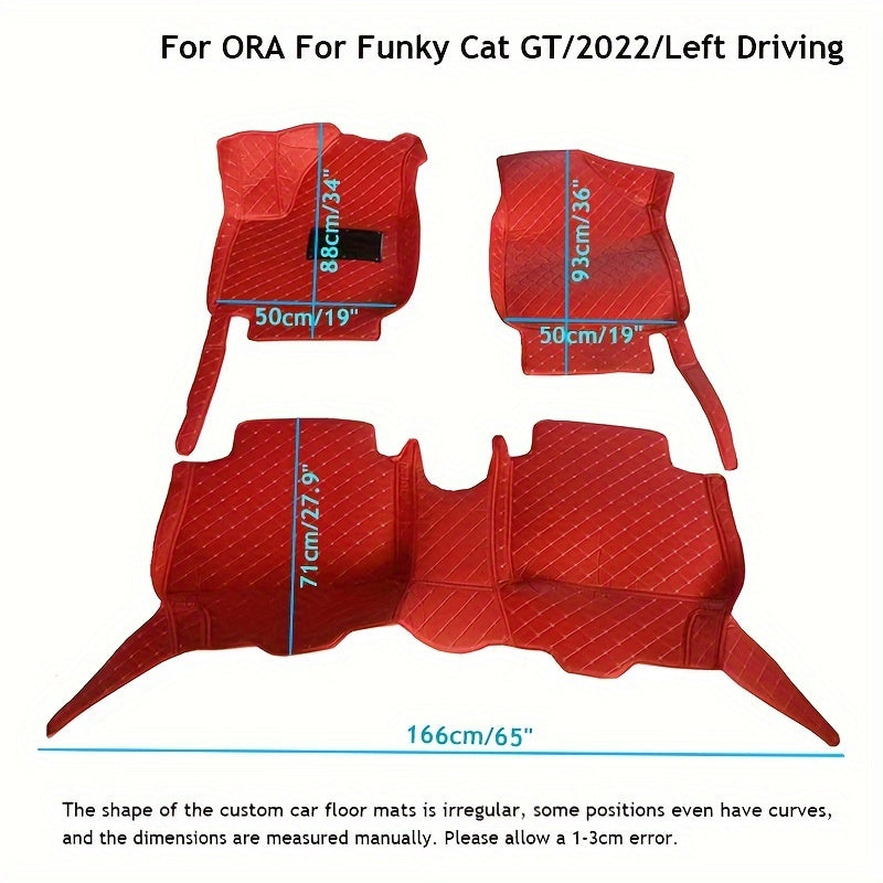 Waterproof & Durable PU Leather Car Floor Mats for ORA Funky Cat GT/2022 - Custom Fit, Stylish Checkered Design, Easy to Clean
