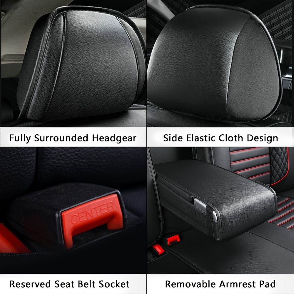 5-Seat Universal Fit Luxury Faux Leather Car Seat Cover Set - Waterproof, All-Season, Sponge Filled, PU Leather Surface, Front and Rear Cushion Protector for Sedan, Pickup, Trucks, Hatchbacks, SUVs, and Crossovers