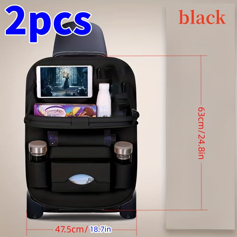 1/2pcs Upgrade Your Car Trip With The All-Ln-One Multi-Function Bag Storage Rear Seat Organizer - Lncluding Foldable Table Tray, Floor Mat, Tissue Box, Cup Holder, Umbrella Holder, Laptop Table And Car Tray!