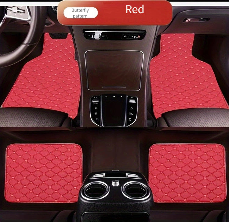 Universal Fit 4-Piece Car Floor Mats Set - Durable PVC Leather Embroidered Vehicle Foot Pads, Waterproof and Wear-Resistant Auto Floor Liners