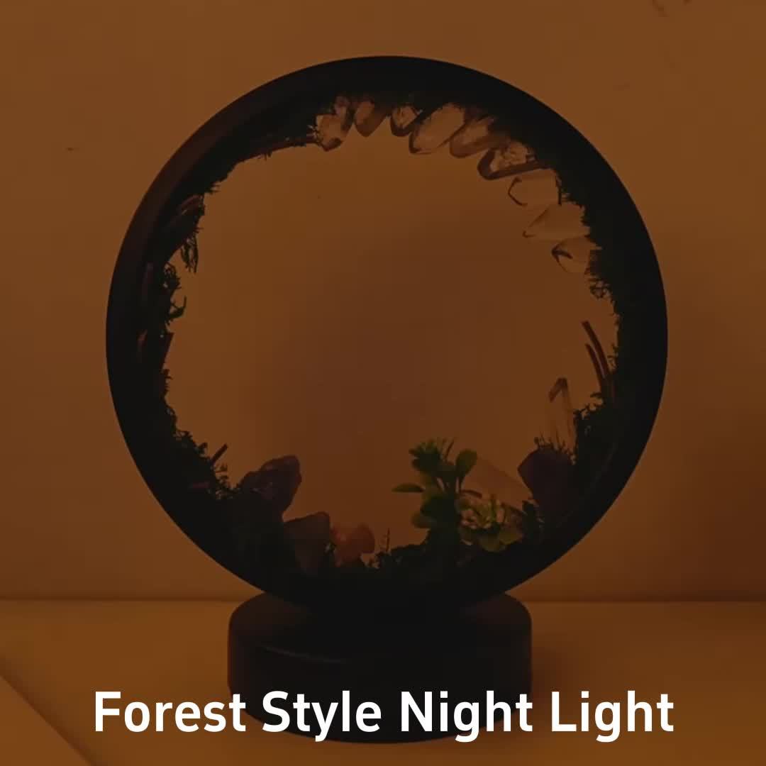 [Natural Crystal Lamp] Natural Crystal Table Lamp - Forest Eco Style Ambient Lamp - Therapeutic Crystal Night Lamp with USB Port and 3 Colours Dimming Patterns for Bedroom Bedside Lamp Office Desk Lamp Home Decor Holiday Gift