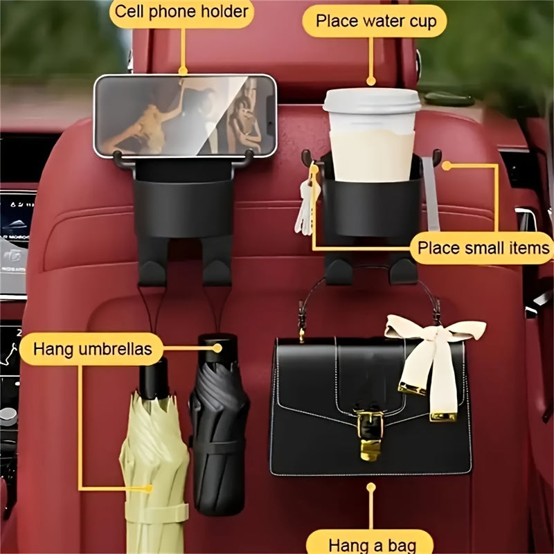 2pcs Multi-Function Car Seat Back Hooks With Built-In Cup Holders - Lightweight, Portable Storage Organizer For Vehicle Interior Accessories