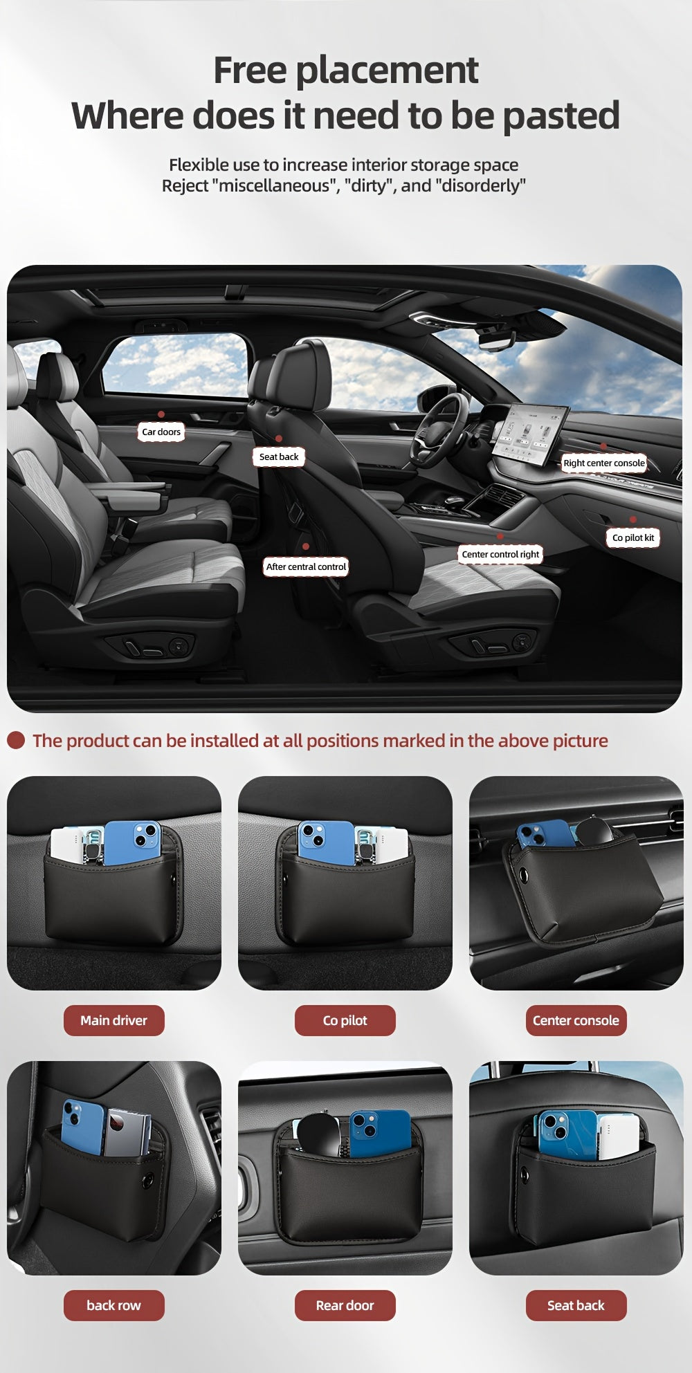 PU Leather Car Side Pocket Organizer - Universal Cell Phone and Sunglasses Holder for Car Seat Gap, Door, Window, Console - Car Accessories Storage Pouch