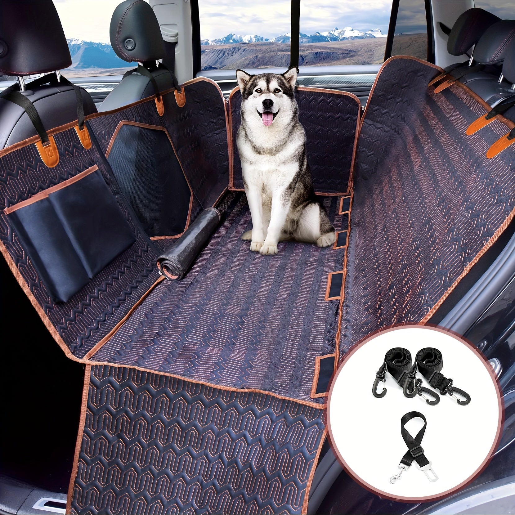 Waterproof 600D Scratch-Resistant Dog Car Seat Cover - Seat Covers with Nonslip Backing, Mesh Window, Storage Pocket, and Durable Hammock for Cars, Trucks, and SUVs