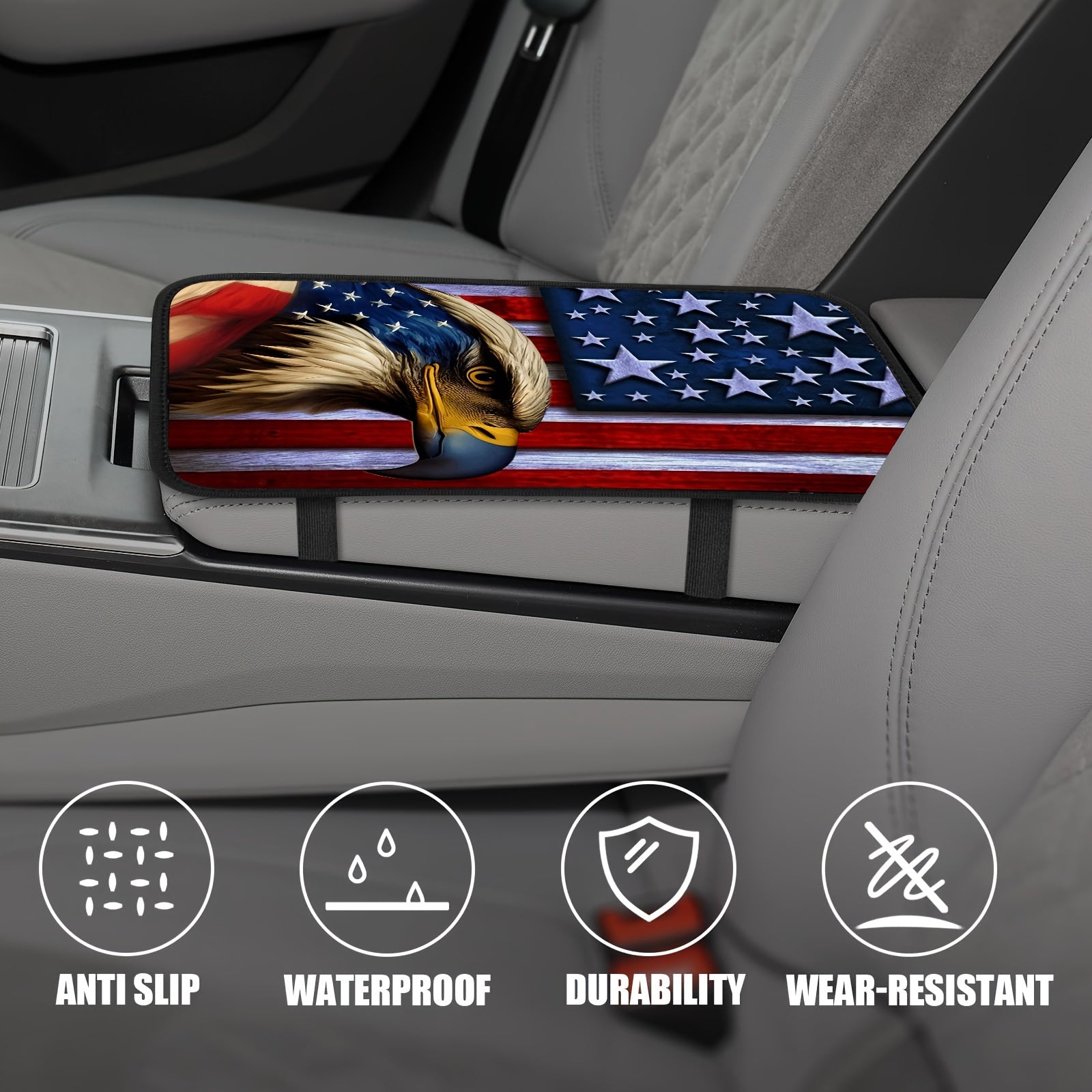 1pc Premium American Flag Eagle Pattern Car Center Console Cover - Bench Seat Consoles with Armrest Box Pad, Soft Touch Interior Decoration, and Stylish Design for Enhanced Driving Experience