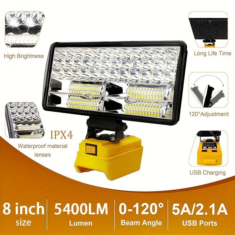 LED Work Light For DeWALT 20V MAX Battery, 90W 5400LM/60W 4500LM/48W 3800LM LED Flood Light For Outdoor, Camping, Car Repairing, Emergency And Job Site Lighting