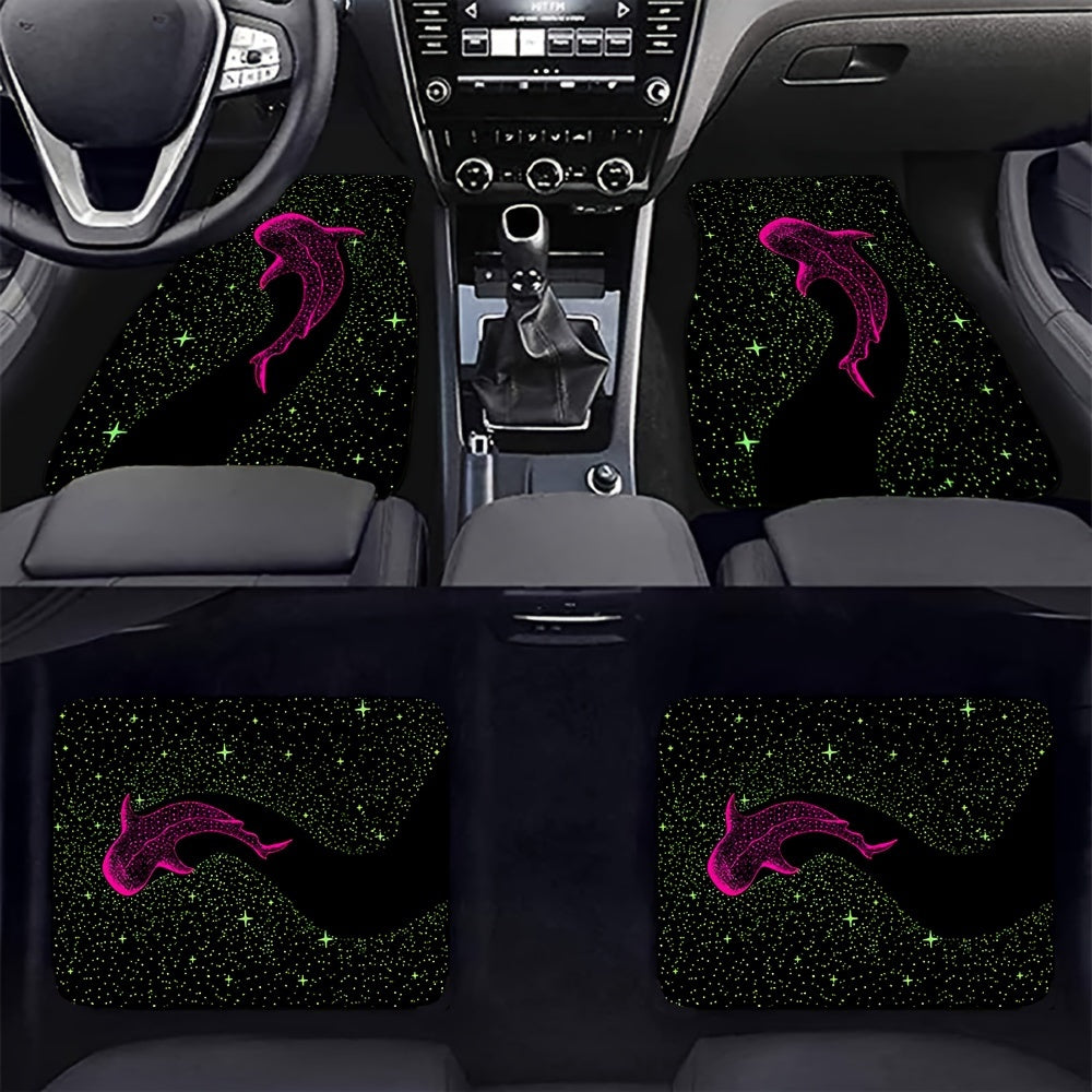 （Open JIT）2/4pcs Whale Pattern Flannel Black Illumination Car Floor Mats, UV Reactive Luminous Car Floor Mats, Water Absorbing counter-slip counter-fouling Floor Mats, toward Most Cars Front And Rear Seat Carpets, Car Int