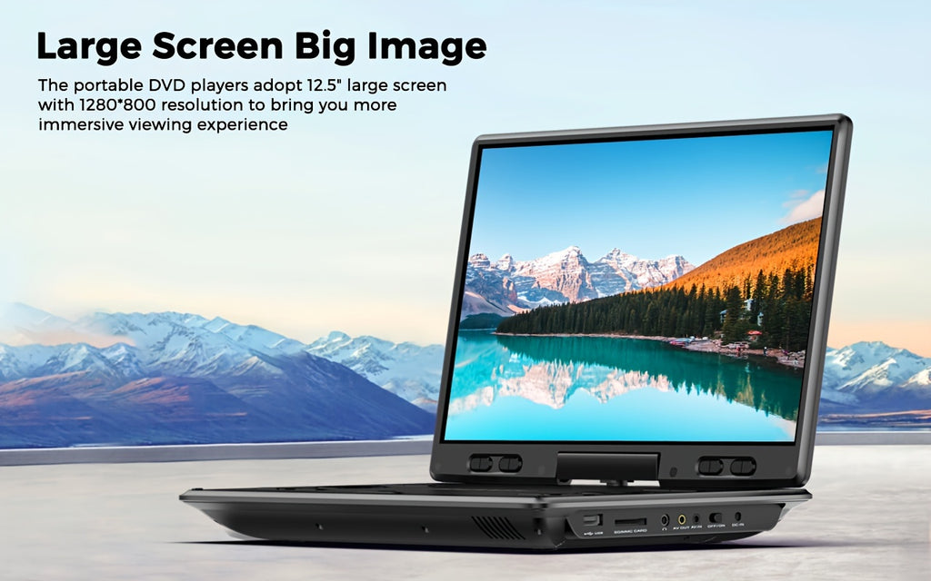 14.9" Large Portable DVD Player - Region Free, 12.5" HD Swivel Screen, Exclusive Button Design, Car Headrest Mount, High Volume Speaker, Supports CD/DVD/SD Card/USB, Black