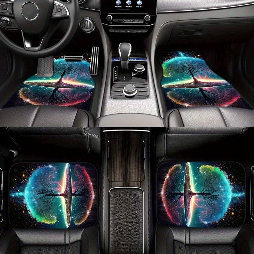 Symmetrical Tree of Life Glow-In-The-Dark Car Floor Mats - Universal Fit, Anti-Slip Rubber Base, All-Weather Protection for Cars