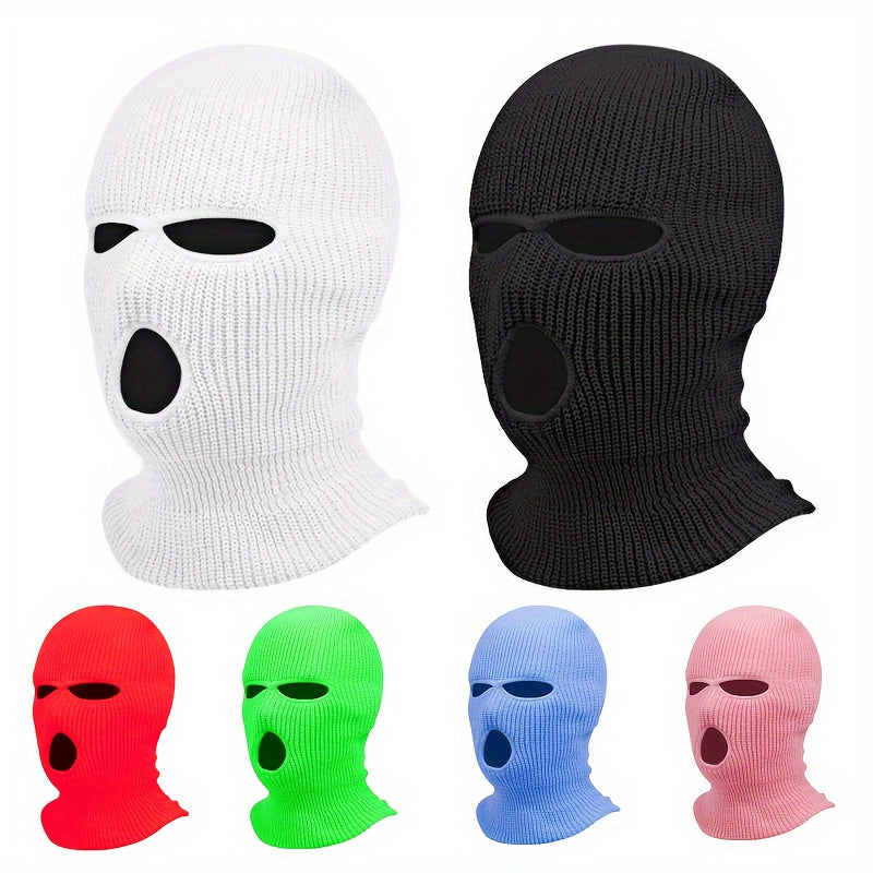1pc Unisex Acrylic Balaclava Ski Mask, Street Style Knitted Warm Headgear, Medium Stretch Solid Color, Hand Washable, Halloween Horror Spoof Car Decoration, 100% Acrylic