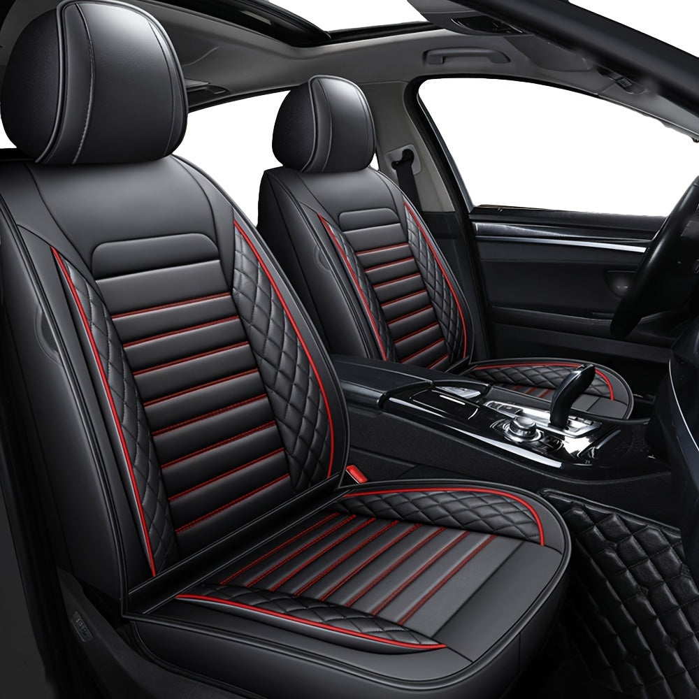 5-Seat Universal Fit Luxury Faux Leather Car Seat Cover Set - Waterproof, All-Season, Sponge Filled, PU Leather Surface, Front and Rear Cushion Protector for Sedan, Pickup, Trucks, Hatchbacks, SUVs, and Crossovers