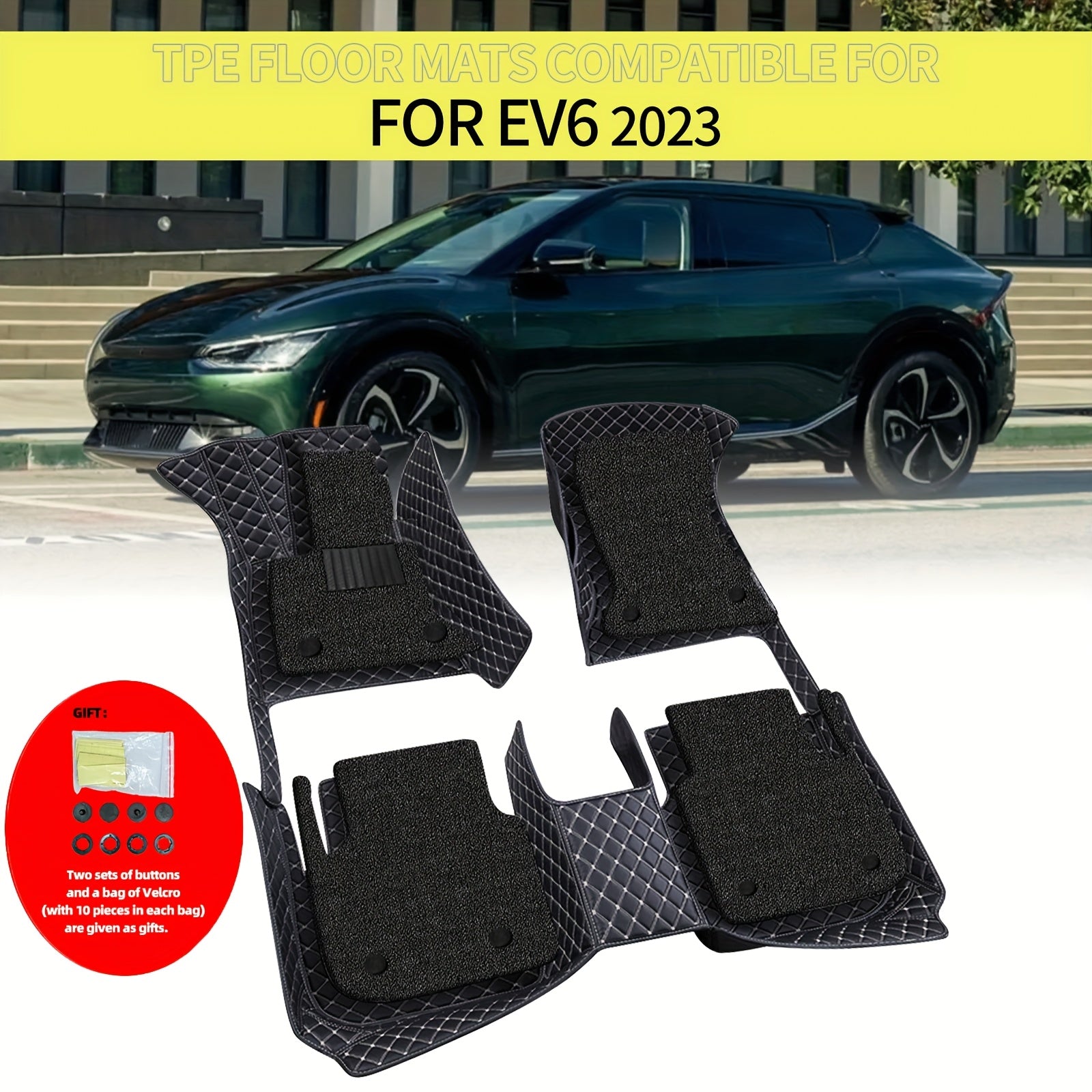 for Kia EV6 2023 PUPU LeatherPU Leathr Dual-Layer Left Hand Drive Car Floor Mats, Embroidered Lower Layer with Removable Wash Soft Upper Coverage Full Set of Three Mat Sets Fits Tightly to Vehicle Model Detachably Layered for