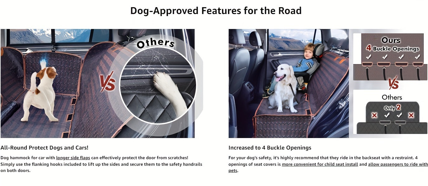 Waterproof 600D Scratch-Resistant Dog Car Seat Cover - Seat Covers with Nonslip Backing, Mesh Window, Storage Pocket, and Durable Hammock for Cars, Trucks, and SUVs