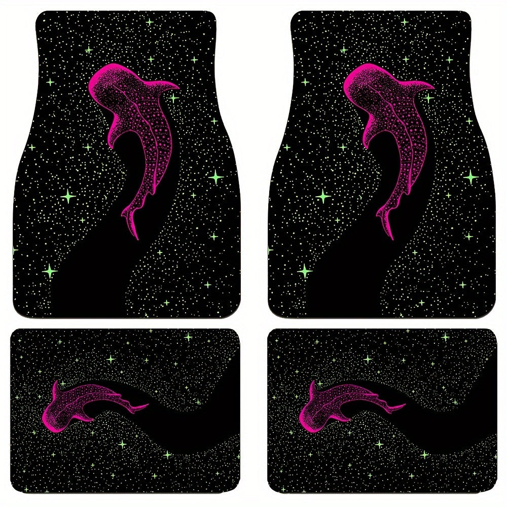 （Open JIT）2/4pcs Whale Pattern Flannel Black Illumination Car Floor Mats, UV Reactive Luminous Car Floor Mats, Water Absorbing counter-slip counter-fouling Floor Mats, toward Most Cars Front And Rear Seat Carpets, Car Int