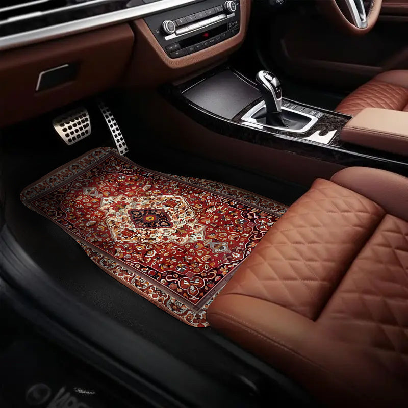 Set of 4 Universal Vintage Moroccan Car Floor Mats, Suitable for Front And Rear Seat Protection in All Vehicles, Stylish And Durable Automotive Accessories, All-Season Car Carpets for Interior Decoration, Enhancing Your Car'S