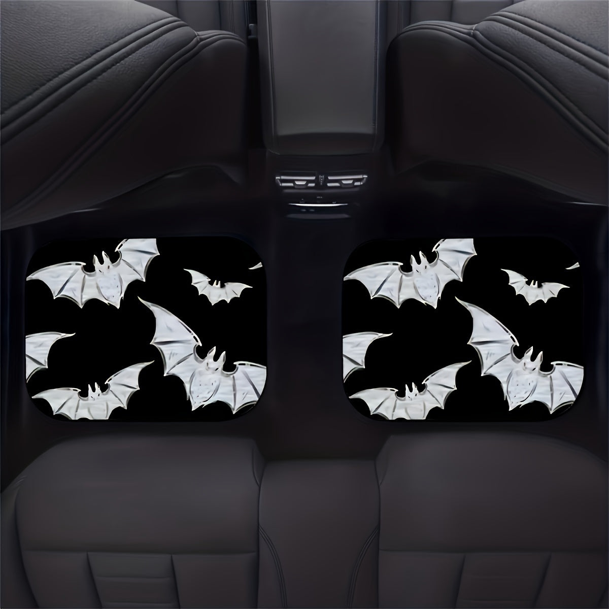 4PCS Durable Polyester Bat Pattern Car Floor Mats Set - Fit for Front & Rear Vehicle Interior Accessories