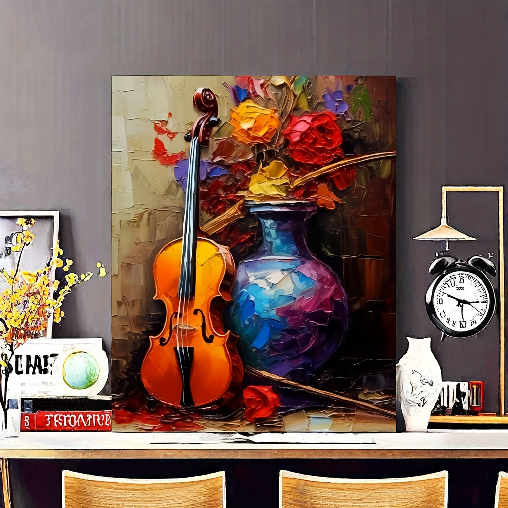 Diy Paint By Numbers Kit - Violin & Flowers Still Life | 19.7X15.7" Canvas | Eco-Friendly Acrylic Paints & Brushes Included (Frame Not Included)