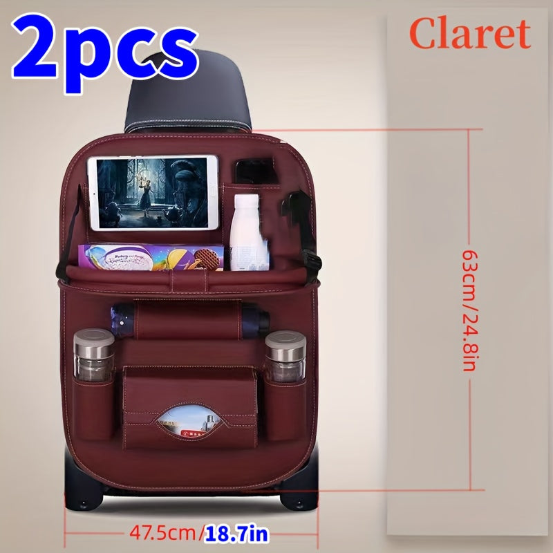 1/2pcs Upgrade Your Car Trip With The All-Ln-One Multi-Function Bag Storage Rear Seat Organizer - Lncluding Foldable Table Tray, Floor Mat, Tissue Box, Cup Holder, Umbrella Holder, Laptop Table And Car Tray!