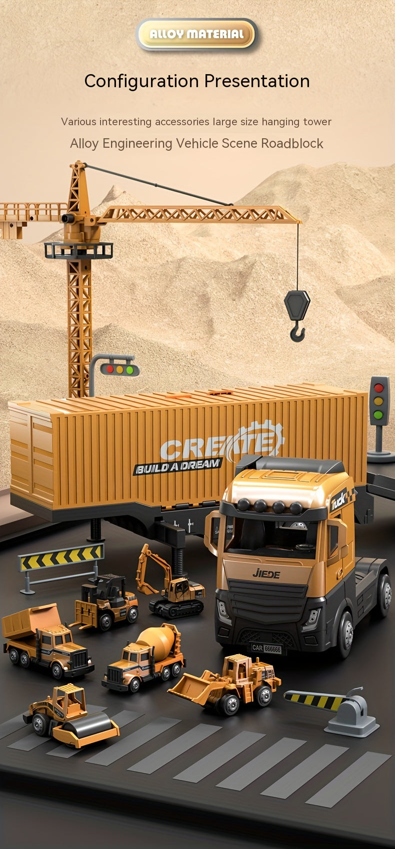 Super Large Alloy Container Engineering Vehicle Set Toy Container Ejectable Large Crane Model Boy As Halloween Gift