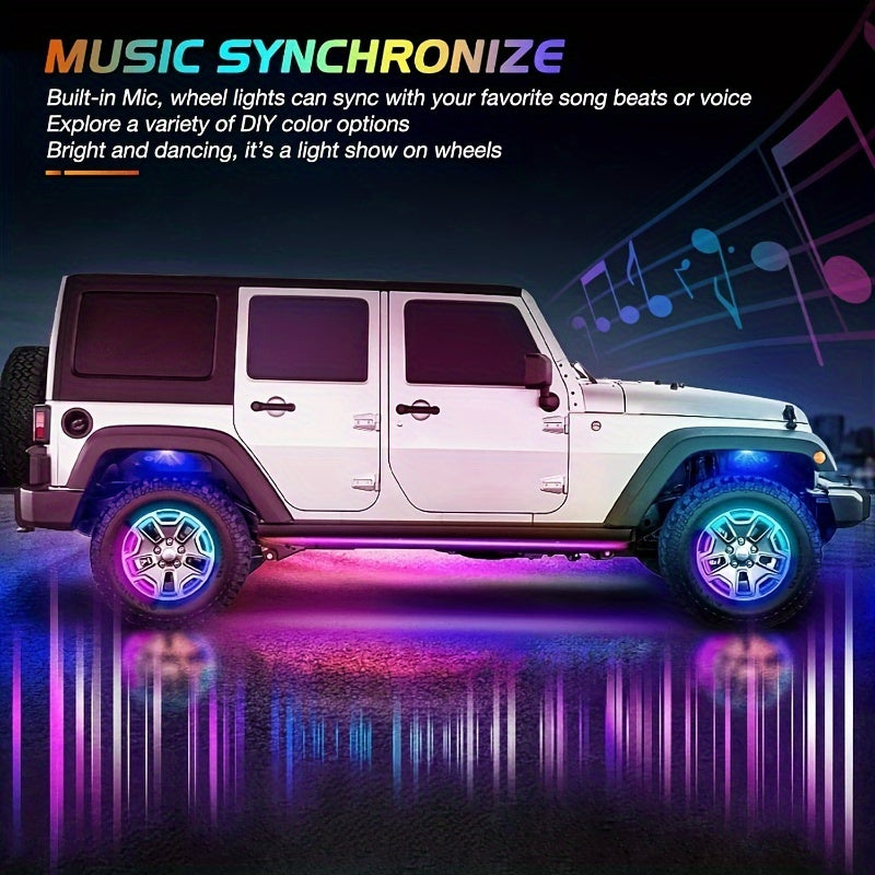 Car Environment Lights, 15.5 Inch Wheel Light Kit, Christmas Decoration, Truck Wheel Rock Lights, Can Be Controlled By Remote Control And APP Simultaneously Lock Function, Mobile App Music Rhythm Control LED Lights, Car High